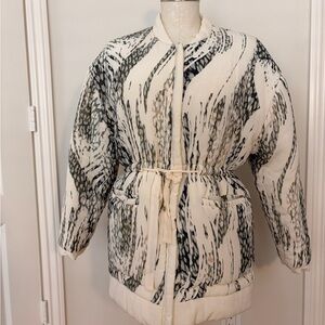 IRO Reversible Cream and Green/Black Patterned Puffer Coat